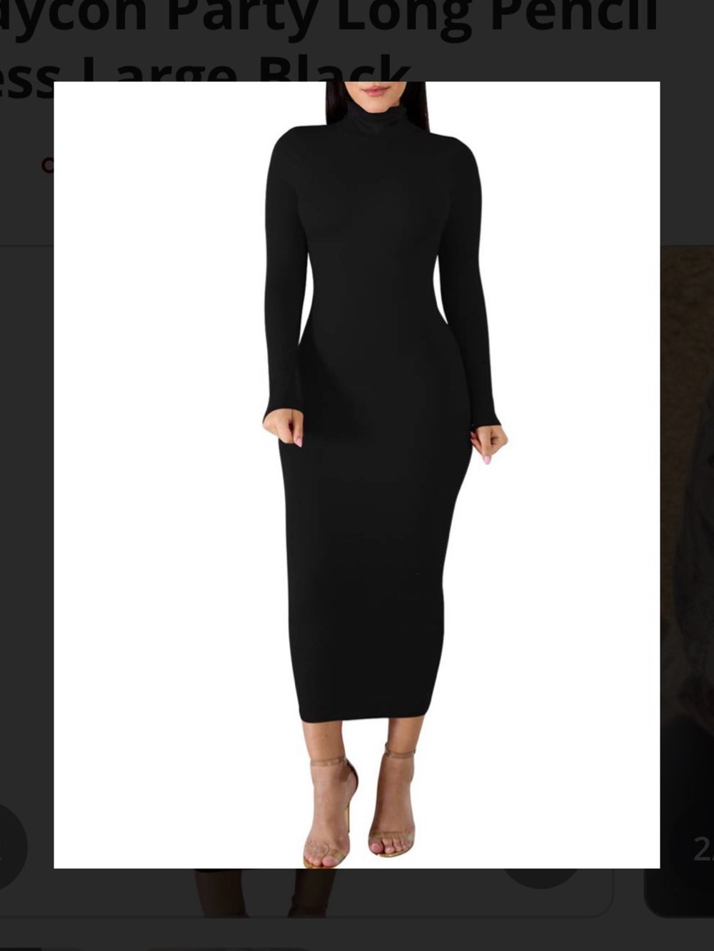 Long Sleeve Black Turtleneck Bodycon Dress Large